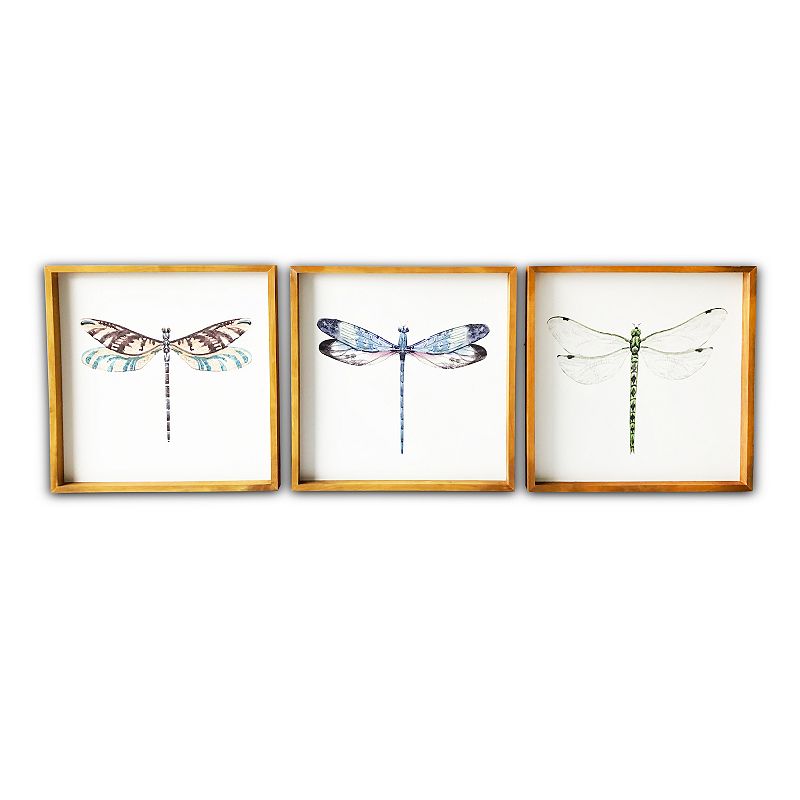 Gallery 57 Dragonflies Wood Framed Wall Art, 3-piece Set, Multicolor