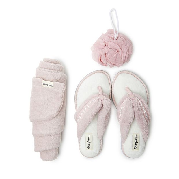 Women s Dearfoams Kylie Thong Slippers with Terry Spa Bundle