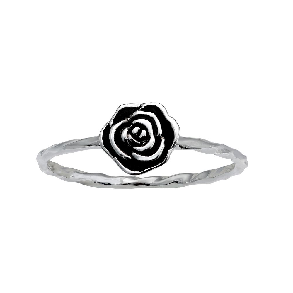 Sterling Silver Oxidized Artisan Rose Ring
