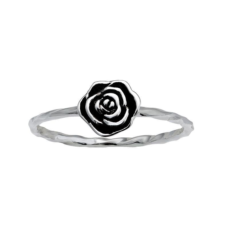 PRIMROSE Sterling Silver Oxidized Rose Twisted Band Ring, Womens, Size: 8