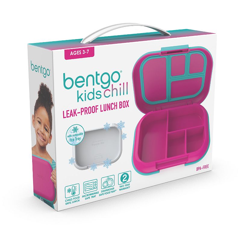 Bentgo Kids' Chill Lunch Box, Bento-Style Solution, 4 Compartments & Removable Ice Pack - Fuchsia/Teal