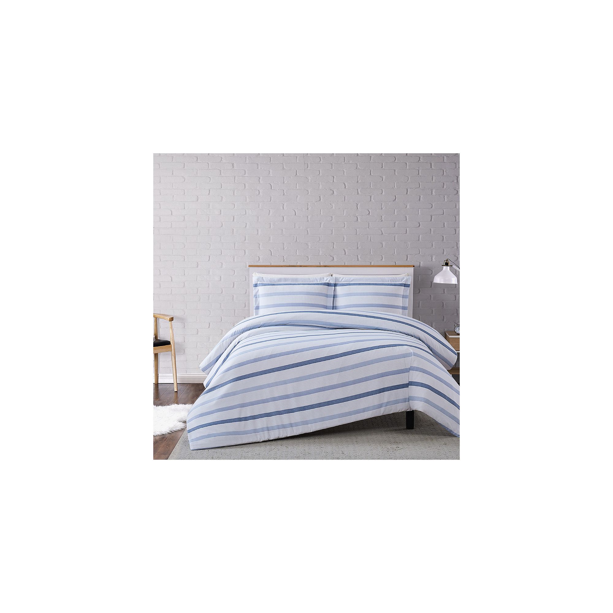 Truly Soft Waffle Stripe Duvet Cover Set, Blue