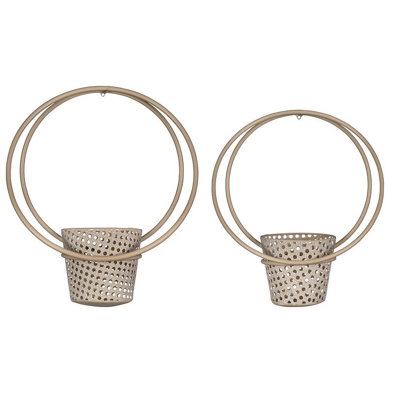 Stratton Home Decor Set of 2 Round Metal Cane Webb Wall Planters