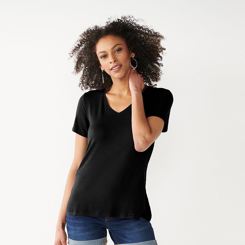 Womens Nine West Essential V-Neck Tee, Size: Small, Black