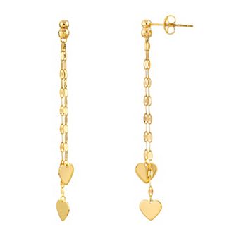 Color Romance 14k Gold Double Heart Linear Drop Earrings