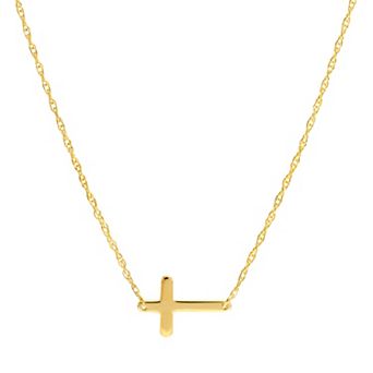 Color Romance 14k Gold Mini Sideways Cross Adjustable Necklace