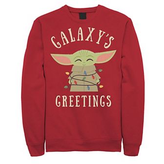Men's Star Wars The Mandalorian The Child Galaxy's Greetings Text Sweatshirt