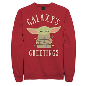Men's Star Wars The Mandalorian The Child Galaxy's Greetings Text Sweatshirt