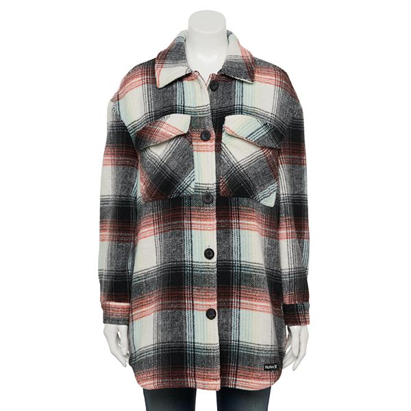 Hurley Womens Plaid Collared Long Sleeve Button Down Shirt