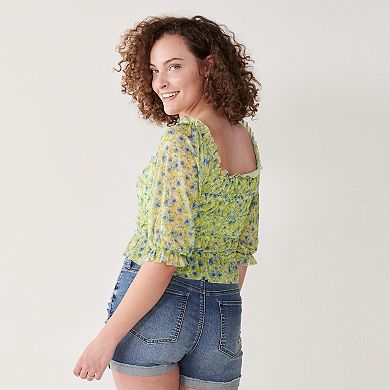 Juniors' SO® Mesh Gathered Ruffled Top