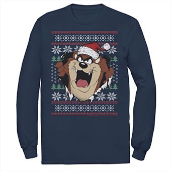 Men's Looney Tunes Christmas Sweater Taz Rip Through Tee
