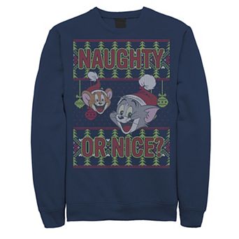 Men's Tom And Jerry Naughty Or Nice Holiday Pattern Graphic Fleece