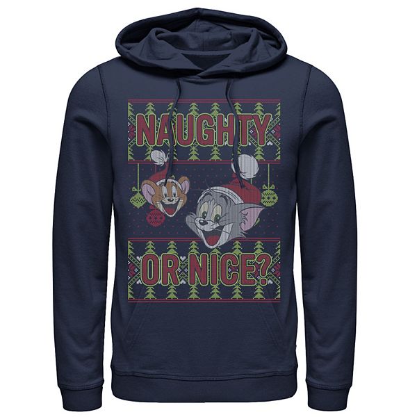 Men's Tom And Jerry Naughty Or Nice Holiday Pattern Hoodie