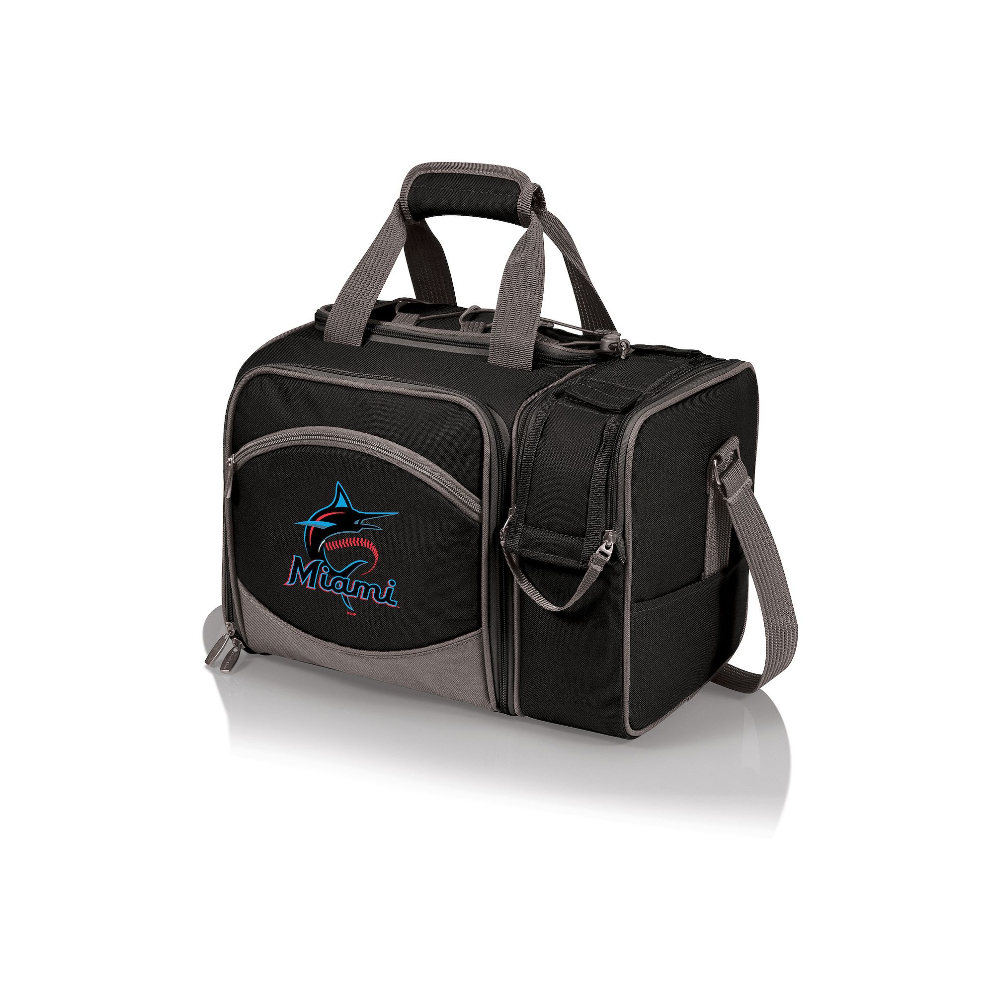 Picnic Time Miami Marlins Malibu Picnic Basket Cooler Set, Black