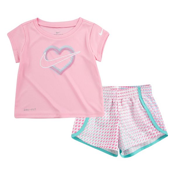 Baby Girl Nike DriFIT Heart Logo Tee & Printed Sprinter Shorts Set
