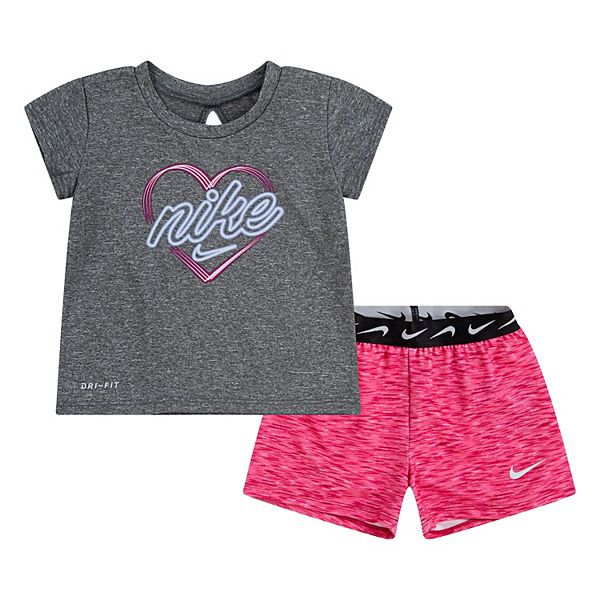 Baby Girl Nike DriFIT Heart Logo TShirt & SpaceDyed Shorts Set
