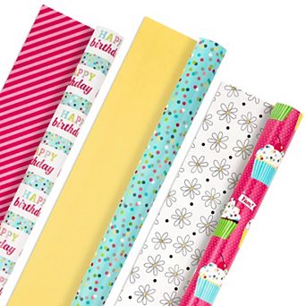 Hallmark All-Occasion Cupcakes, Polka-Dots, Stripes & Flowers Reversible Wrapping Paper Bundle