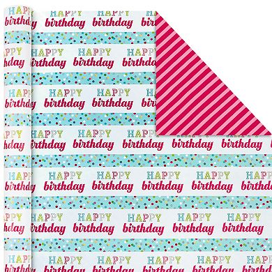 Hallmark All-Occasion Cupcakes, Polka-Dots, Stripes & Flowers Reversible Wrapping Paper Bundle