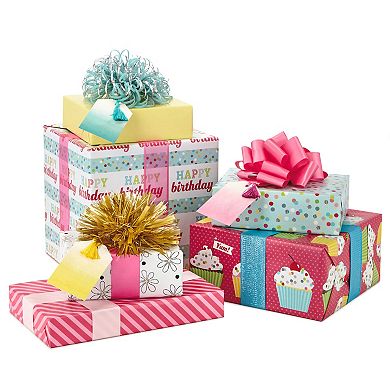 Hallmark All-Occasion Cupcakes, Polka-Dots, Stripes & Flowers Reversible Wrapping Paper Bundle