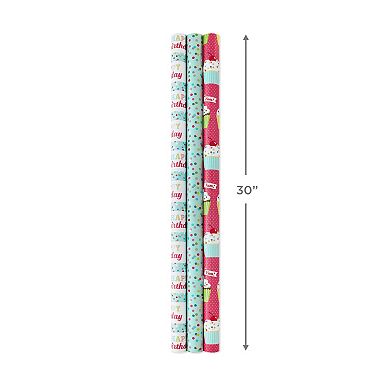 Hallmark All-Occasion Cupcakes, Polka-Dots, Stripes & Flowers Reversible Wrapping Paper Bundle