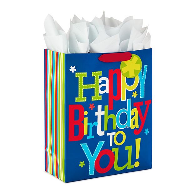 Hallmark Large Birthday Gift Bag with Tissue Paper (Blue Happy Birthday)