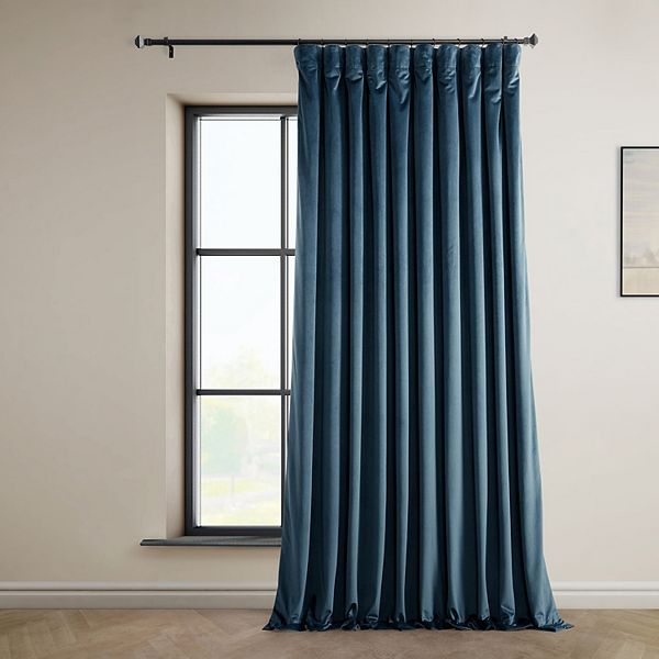 Avalon Blue Heritage Plush Velvet Extrawide Curtain (1 Panel), Avalon Blue, 100W X 108L