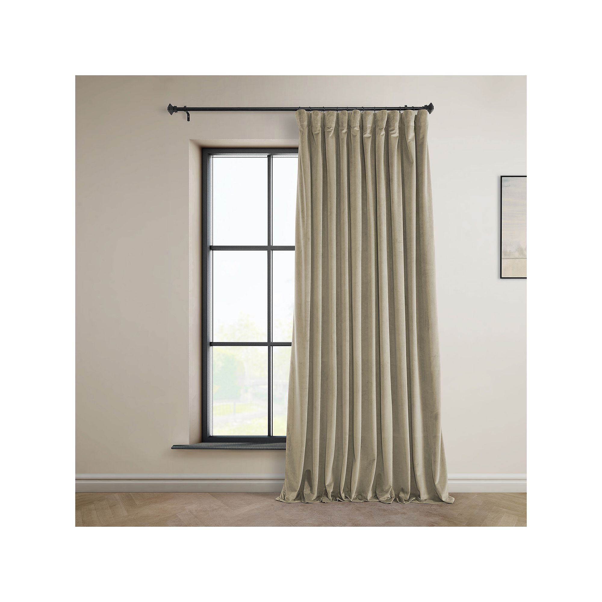 EFF Heritage Plush Velvet Extra Wide Room Darkening Curtain Panel, Light Be