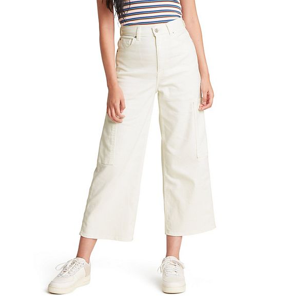 Lewwe - High Waist Plain Capri Wide Leg Pants