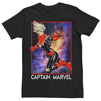 Men's Marvel Captain Marvel Retro Colorful Galaxy Pose Poster Tee