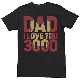 Men's Marvel Iron Man Dad I Love You 3000 Text Fill Father's Day Tee