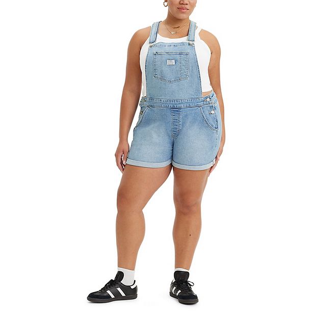 Plus size denim shortalls shops