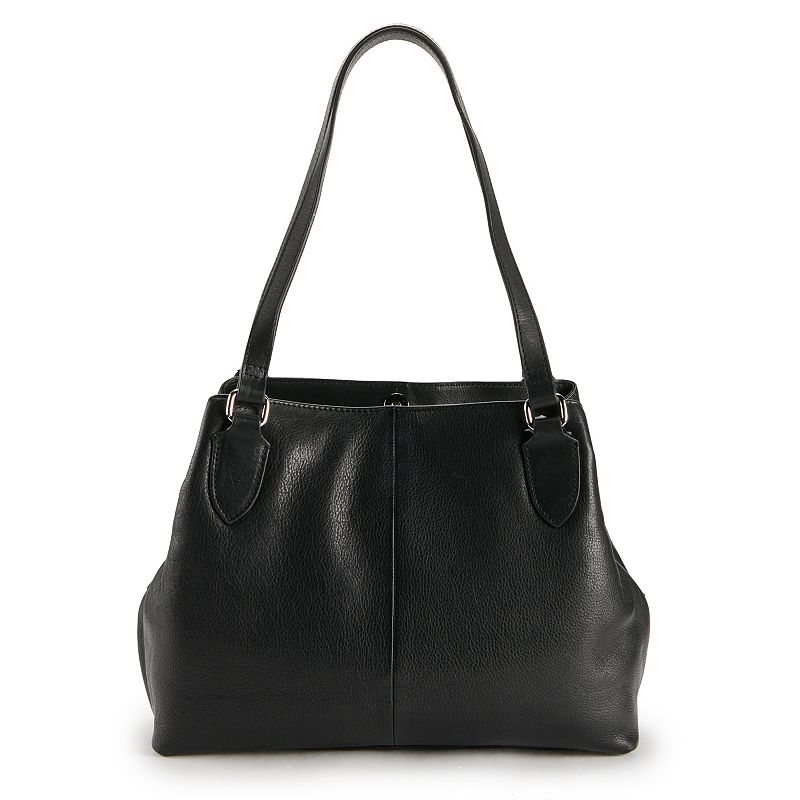 ili RFID-Blocking Triple Compartment Leather Hobo Bag, Black