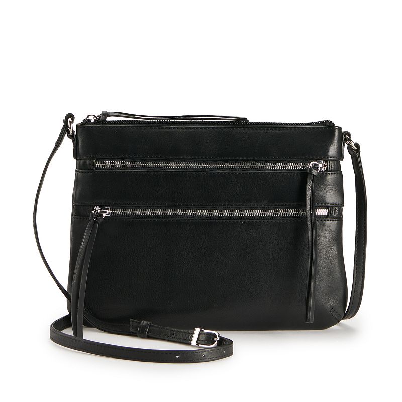 ili RFID-Blocking Triple Zip Leather Crossbody Bag, Black