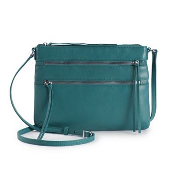 ili RFID-Blocking Triple Zip Leather Crossbody Bag