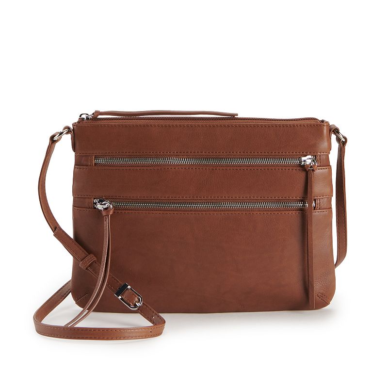 ili RFID-Blocking Triple Zip Leather Crossbody Bag, Brown