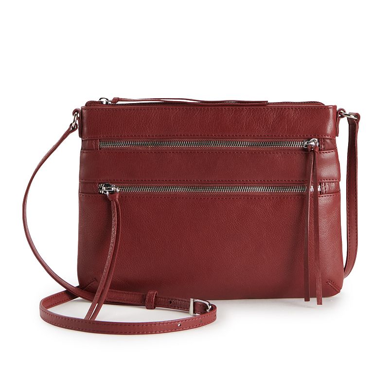 ili RFID-Blocking Triple Zip Leather Crossbody Bag, Red