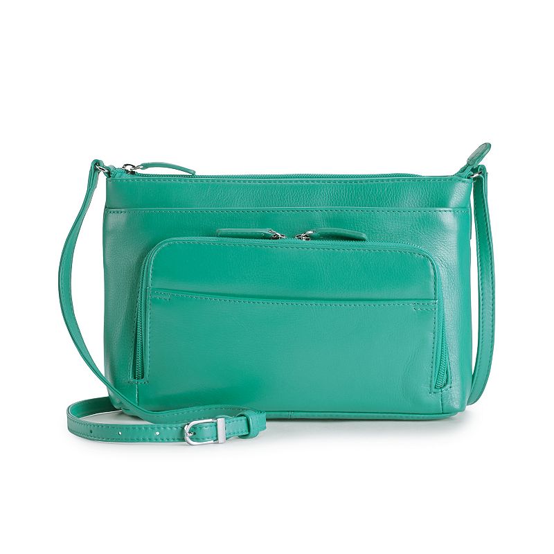ili RFID-Blocking Leather Traveler Crossbody Bag, Turquoise