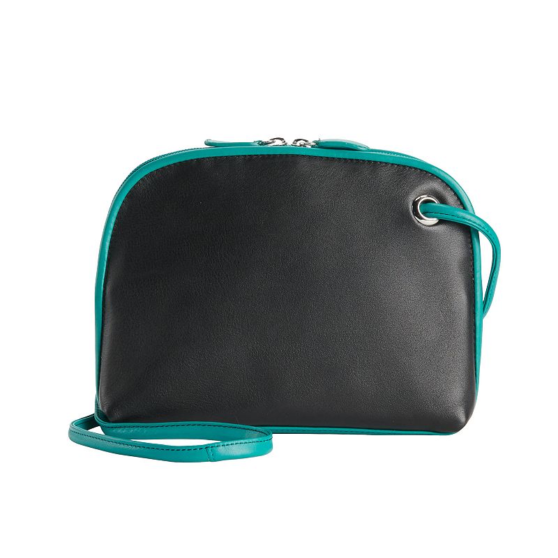 ili RFID-Blocking Two Tone Leather Crossbody Bag, Black Aqua