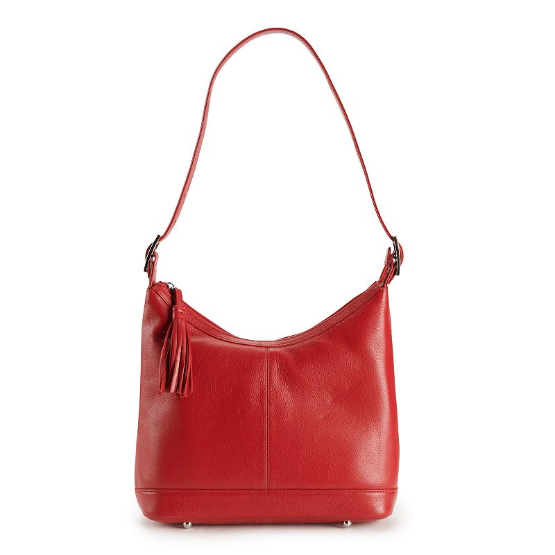 ili RFID-Blocking Classic Leather Hobo Bag, Red