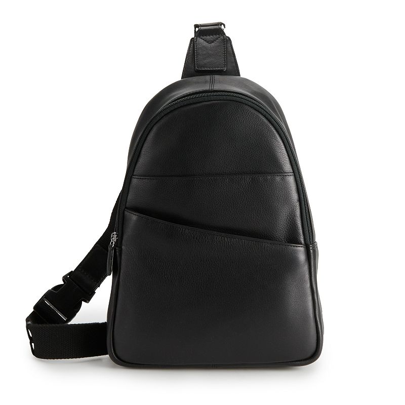 ili RFID-Blocking Leather Sling Backpack, Black