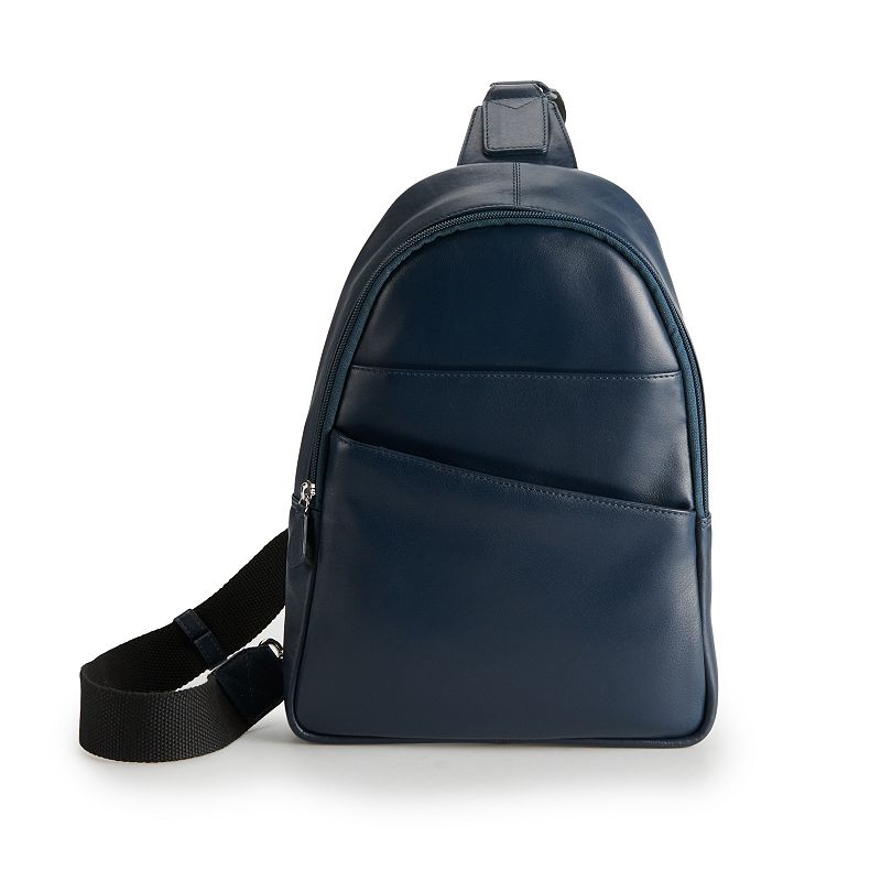 ili RFID-Blocking Leather Sling Backpack, Blue