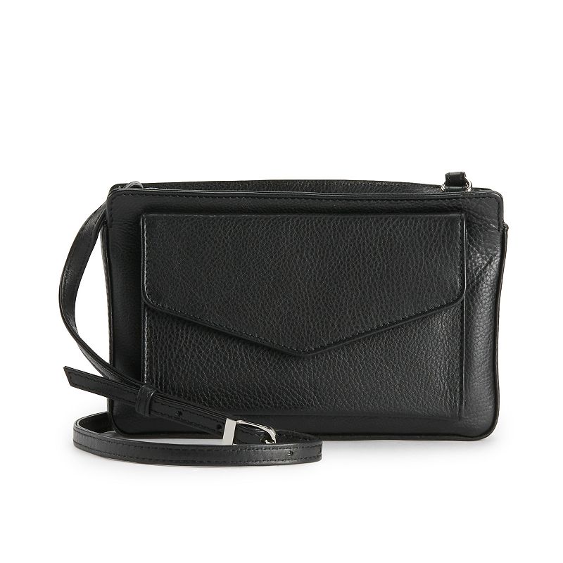 ili RFID-Blocking Leather Flap Phone Bag, Black