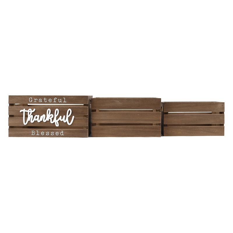 Prinz Thankful Blessed Nested Crate Table Decor 3-piece Set, Brown