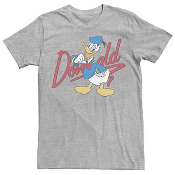 Disney's Donald Duck Men's Red Cursive Text Logo Portrait Tee