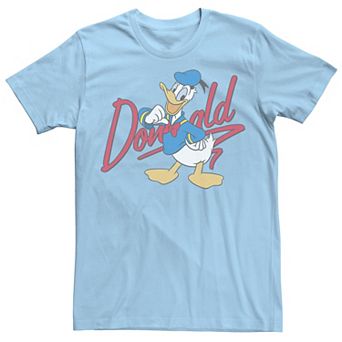 Disney's Donald Duck Men's Red Cursive Text Logo Portrait Tee