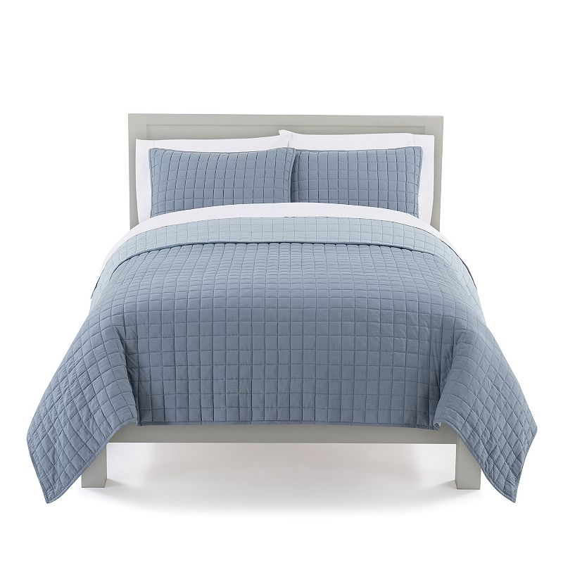 The Big One Garment Washed Quilt Set with Shams, Med Blue, Full/Queen