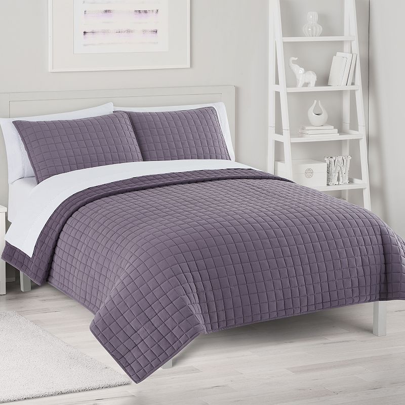 The Big One Garment Washed Quilt Set with Shams, Drk Purple, Full/Queen