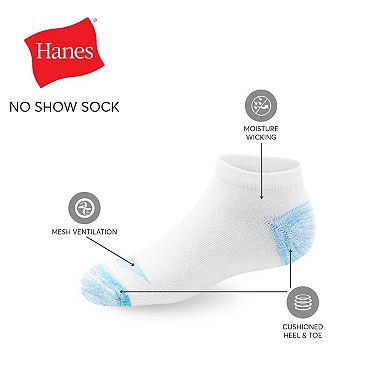 Hanes Ultimate 14-Pack Girls' Cool Comfort Moisture-Wicking No Show Socks