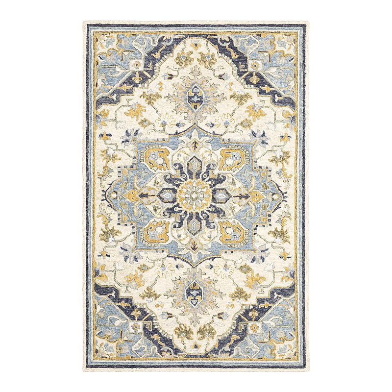 StyleHaven Andover Star Medallion Handmade Wool Area Rug, Blue, 5X8 Ft