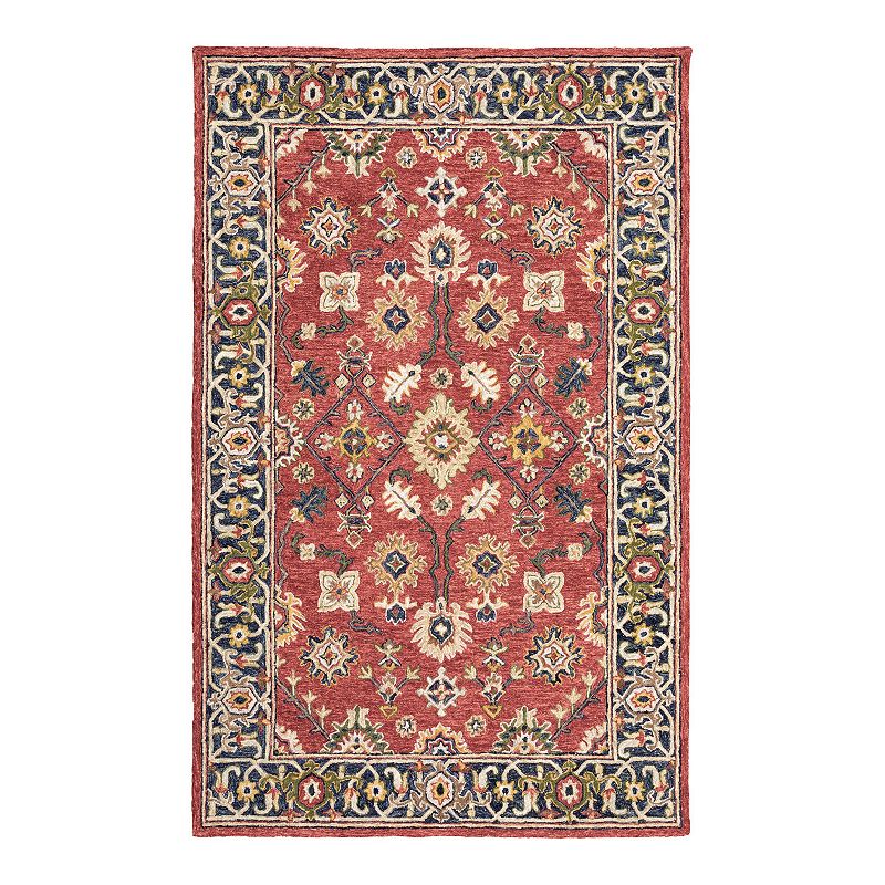 StyleHaven Andover Traditional Floral Handmade Wool Area Rug, Red, 5X8 Ft